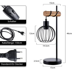 ZMH Lampe De Table Vintage - Style Industriel Rétro Métal Noir Douille E27 - (ampoule Non Incluse)
