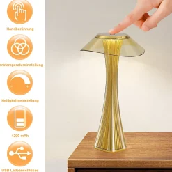 ZMH LED Tischlampe Touch Dimmbar 3000k-4000k-6500k Gold Für Schlafzimmer Wohnzimmer Restaurant Hotel