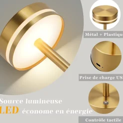 ZMH Lot de 2 lampes à poser de table LED et chevet doré - Tactile à intensité variable USB-C H.31.5 cm