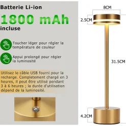 ZMH Lot de 2 lampes à poser de table LED et chevet doré - Tactile à intensité variable USB-C H.31.5 cm