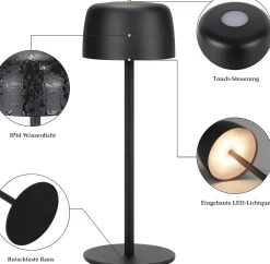 ZMH Lot De 2 Lampes De Table LED Sans Fil Lampe Intensité Variable Avec 3 Températures Noire