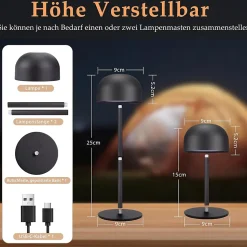 ZMH Lot De 2 Lampes De Table LED Sans Fil Lampe Intensité Variable Avec 3 Températures Noire