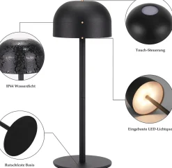 ZMH Lot De 2 Lampes De Table LED Sans Fil Lampe Intensité Variable Avec 3 Températures Noire