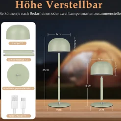 ZMH Lot De 2 Lampes De Table LED Sans Fil Lampe Intensité Variable Avec 3 Températuresverte