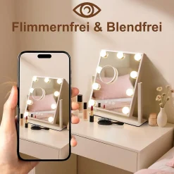 ZMH Miroir De Maquillage Avec Éclairage LED 3 Modes Luminosité Ajustable