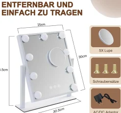 ZMH Miroir De Maquillage Avec Éclairage LED 3 Modes Luminosité Ajustable