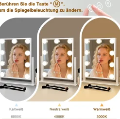 ZMH Miroir De Maquillage Avec Éclairage LED 3 Modes Luminosité Ajustable