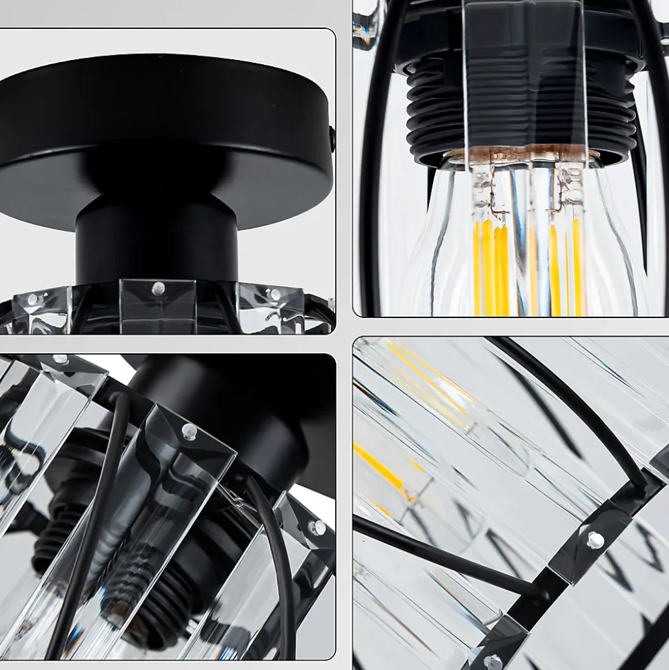 ZMH Plafonnier Vintage à Cristaux 25 Cm Cadre Métal Noir Douille E27 40W ampoule Non Incluse