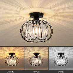 ZMH Plafonnier Vintage à Cristaux 25 Cm Cadre Métal Noir Douille E27 40W ampoule Non Incluse