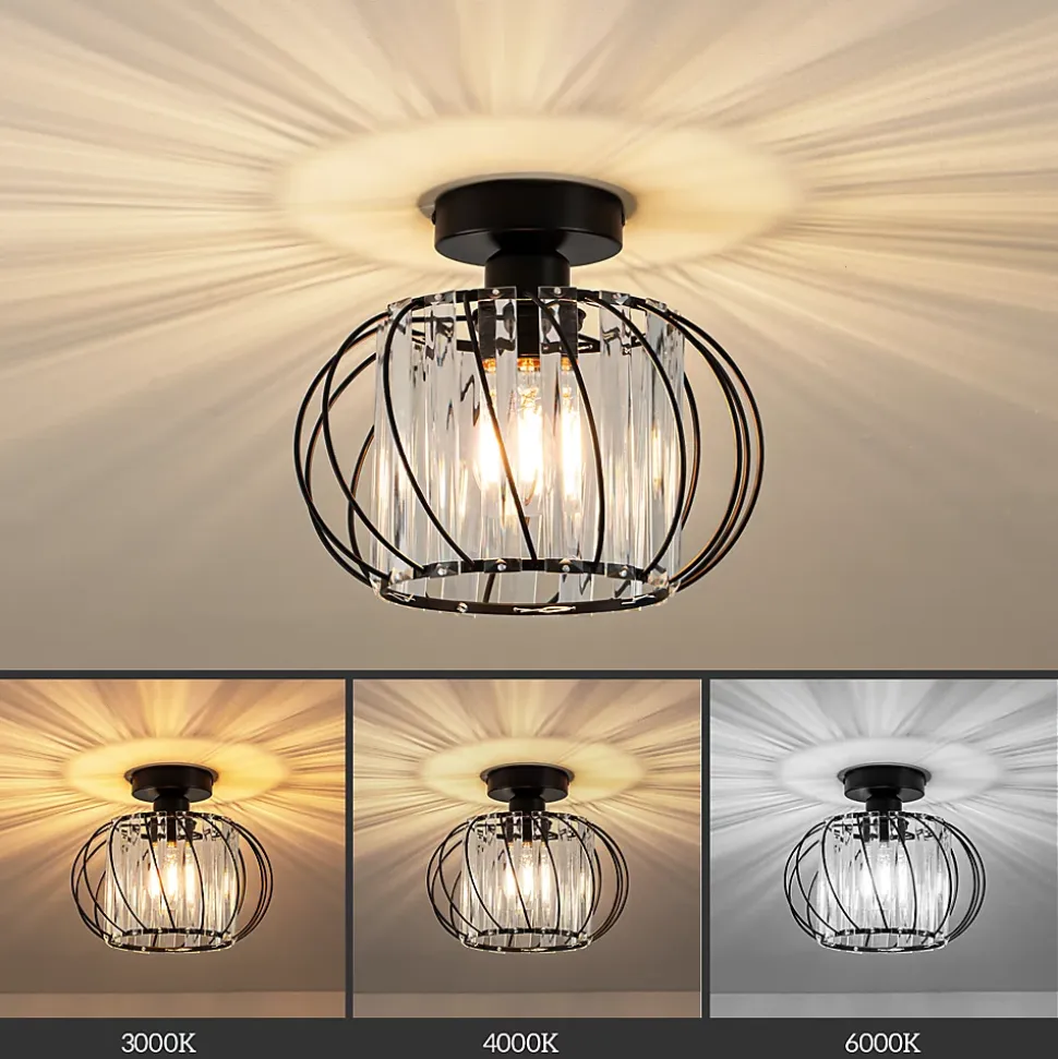 ZMH Plafonnier Vintage à Cristaux 25 Cm Cadre Métal Noir Douille E27 40W ampoule Non Incluse