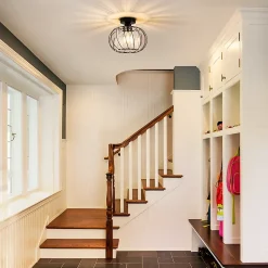 ZMH Plafonnier Vintage à Cristaux 25 Cm Cadre Métal Noir Douille E27 40W ampoule Non Incluse