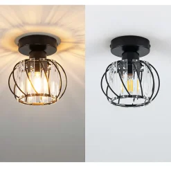 ZMH Plafonnier Vintage à Cristaux 25 Cm Cadre Métal Noir Douille E27 40W ampoule Non Incluse