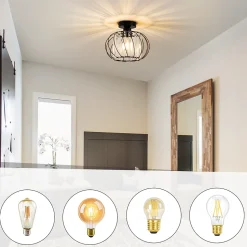 ZMH Plafonnier Vintage à Cristaux 25 Cm Cadre Métal Noir Douille E27 40W ampoule Non Incluse