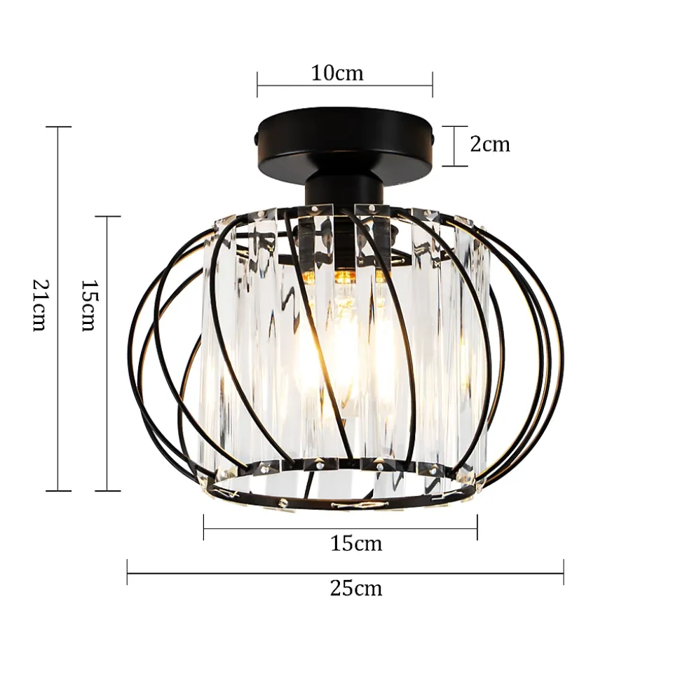 ZMH Plafonnier Vintage à Cristaux 25 Cm Cadre Métal Noir Douille E27 40W ampoule Non Incluse