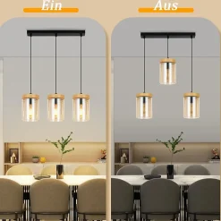 ZMH Suspension Salle à Manger 1/3 Flammes E27 Transparent Suspension Chambre Hôtel
