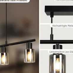 ZMH Suspension Salle à Manger 4 Flammes Vintage Verre E14 25W Lampe à Suspendre Pour Salon Cuisine