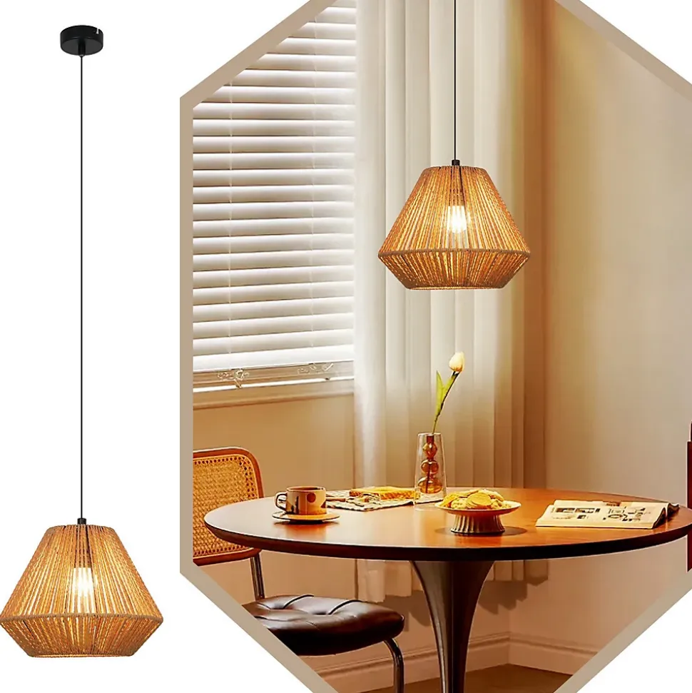 ZMH Suspension Vintage Design En Fer Et Corde De Chanvre Pour Salle à Manger - E27