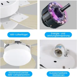 ZMH Ventilateur de plafond avec éclairage Lumière LED 6 Pales Télécommande Silencieux (Salle à Manger)