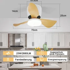 ZMH Ventilateur Plafond LED 70cm - 6 Vitesses 23w Dimmable Télécommande Silencieux Été/hiver