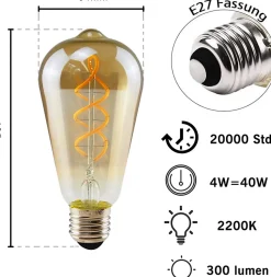 ZMH Ampoule LED E27 Edison LED Vintage 4W ST64 2200K Pour Chambre Couloir