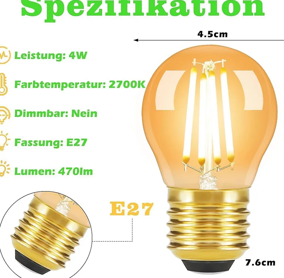 ZMH Ampoules LED Vintage E27 G45 4w 2700k Filament Edison Verre Antique Blanc Chaud Lot De 6