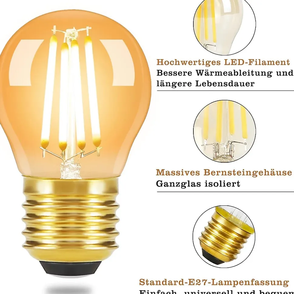 ZMH Ampoules LED Vintage E27 G45 4w 2700k Filament Edison Verre Antique Blanc Chaud Lot De 6