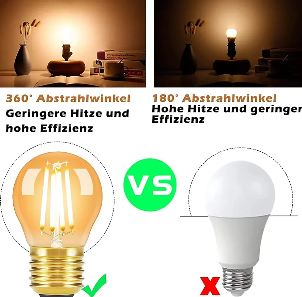 ZMH Ampoules LED Vintage E27 G45 4w 2700k Filament Edison Verre Antique Blanc Chaud Lot De 6