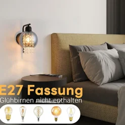 ZMH Applique murale contemporaine E27 en verre gris fumé avec design cristal élégant