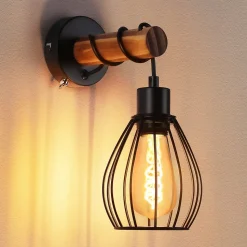 ZMH Applique Murale En Bois Noir E27 Industriel - Sans Ampoule