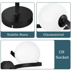 ZMH applique murale interieur Noir 1 Flamme G9 Moderne Applique murale métal Boule de verre blanche