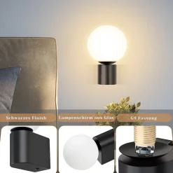 ZMH Applique Murale Intérieure Lampe De Couloir Noir-blanc G9 Éclairage Mural Boule De Verre Salon