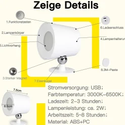 ZMH Applique Murale LED 360 degrés Pivotante 3 Niveaux De Luminosité Blanc Pour Salon Couloir
