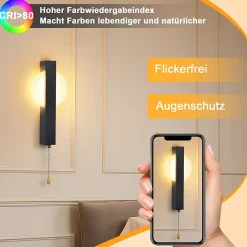 ZMH Applique Murale LED Intérieur 6w Moderne 3000k Noir Lampe De Chambre Pour Couloir