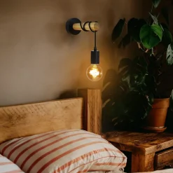 ZMH Applique Retr Industrielle Bois Noir Métal E27 Bureau