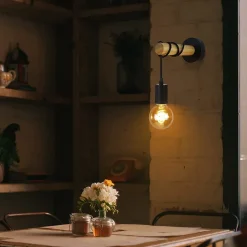 ZMH Applique Retr Industrielle Bois Noir Métal E27 Bureau