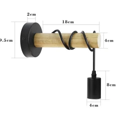 ZMH Applique Retr Industrielle Bois Noir Métal E27 Bureau