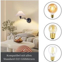 ZMH Appliques murales escalier intérieur tissu blanc E27 abat-jour vintage