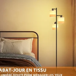 ZMH Lampadaire 3 Flames Vintage E27avec Interrupteur à Pied Pour Chambre à Coucher