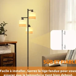 ZMH Lampadaire 3 Flames Vintage E27avec Interrupteur à Pied Pour Chambre à Coucher