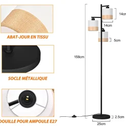 ZMH Lampadaire 3 Flames Vintage E27avec Interrupteur à Pied Pour Chambre à Coucher