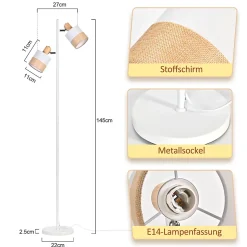 ZMH Lampadaire 2 Flammes Vintage 154cm E14 Salon Chambre D'enfant