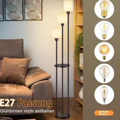 ZMH Lampadaire Blanc 3 Flammes E27 Avec Étagère Élégance Campagne