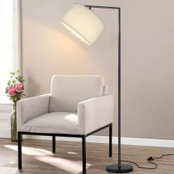 ZMH Lampadaire Blanc E27 en tissu interrupteur au pied sans ampoule 166cm max 40W