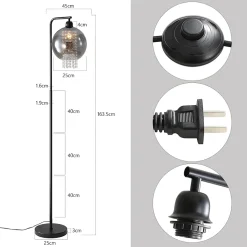 ZMH Lampadaire E27 Noir IP20 Contemporain Fumé En Cristal Pour Bureau Et Canapé