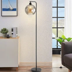 ZMH Lampadaire E27 Noir IP20 Contemporain Fumé En Cristal Pour Bureau Et Canapé
