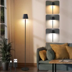 ZMH Lampadaire LED Dimmable Moderne Sans Fil 125cm Éclairage De Bureau Noir