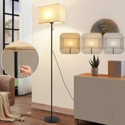ZMH Lampadaire LED noir IP20 Rétro Avec Variateur Et Abat-jour En Tissu Pour Salon