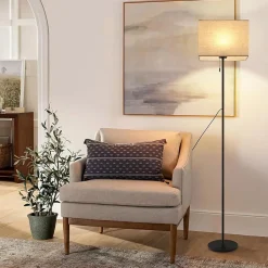 ZMH Lampadaire LED noir IP20 Rétro Avec Variateur Et Abat-jour En Tissu Pour Salon