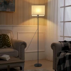 ZMH Lampadaire LED noir IP20 Rétro Avec Variateur Et Abat-jour En Tissu Pour Salon