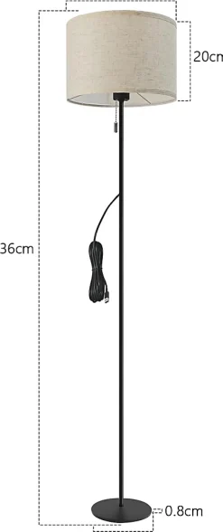 ZMH Lampadaire LED Rétro Avec Variateur Et Abat-jour En Tissu Pour Salon